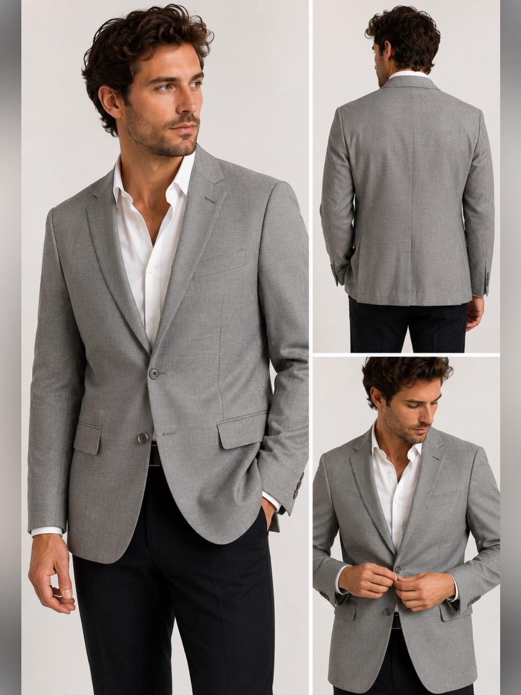 Dkny Menâs Gray Wool Silk Blend Two Button Sport Coat Blazer Size 44r